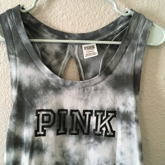 PINK Victoria's Secret Grey &  White Tie-Dye Tank Top Large - Picture 3 of 5
